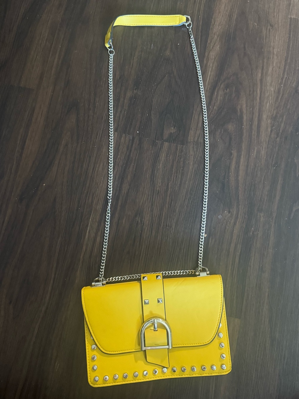 Yellow Stud-Accent Crossbody Bag with Silver Hardware